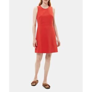 THEORY Raneid‎ Sleeveless Crepe Trapeze Dress In Poppy Size 0